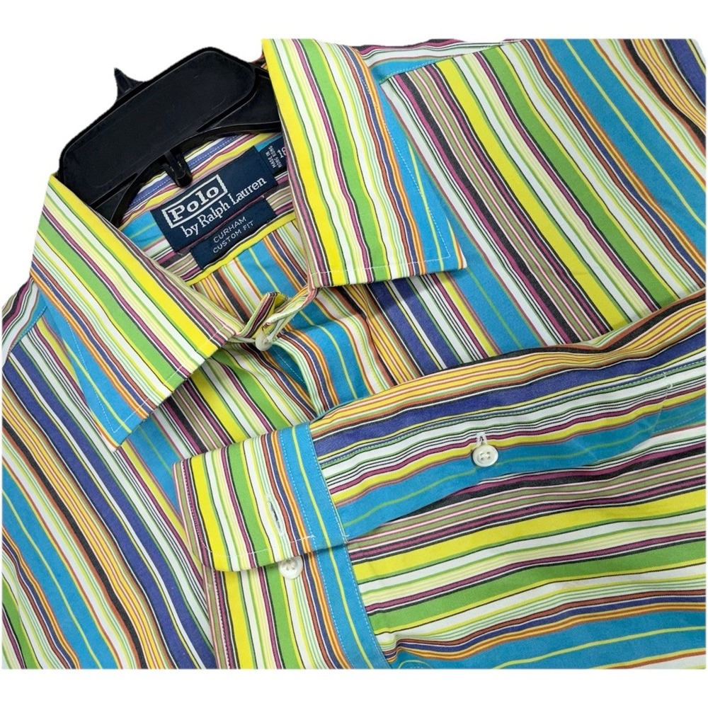 VINTAGE Polo Ralph Lauren Shirt XL 16.5 Curham Candy Stripe Mens‎ RL 90s